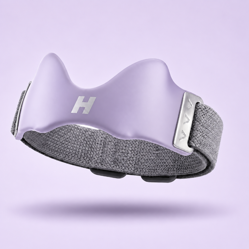 The H Strap patella strap in lavender with a grey band