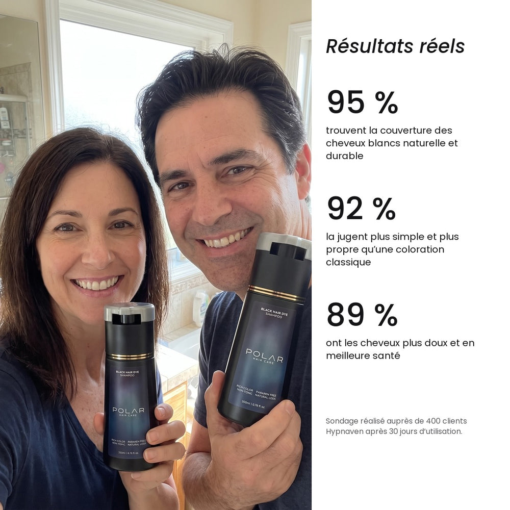 Résultats clients : 95 % couverture naturelle, 92 % plus simple, 89 % cheveux plus doux